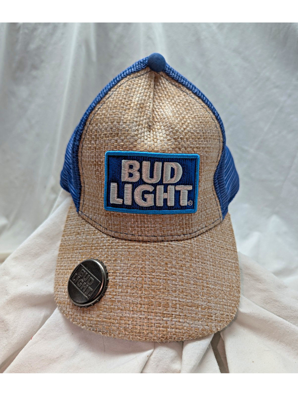 Bud Light Straw Trucker Mesh Hat With Built In Bottle Opener Tailgate Snapback